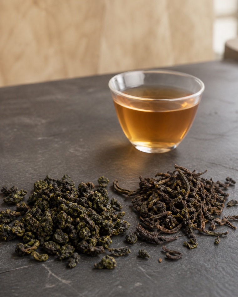 Oolong Tea — dry leaf and brewed liquor