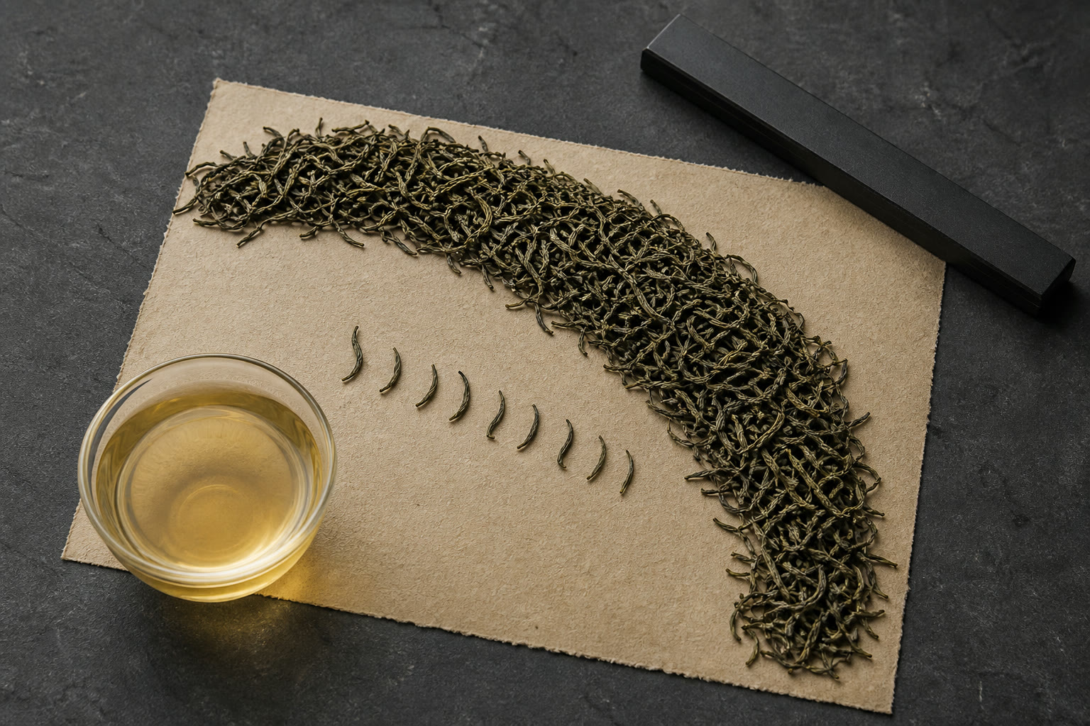 Chunmee Green Tea — dry leaf and brewed liquor